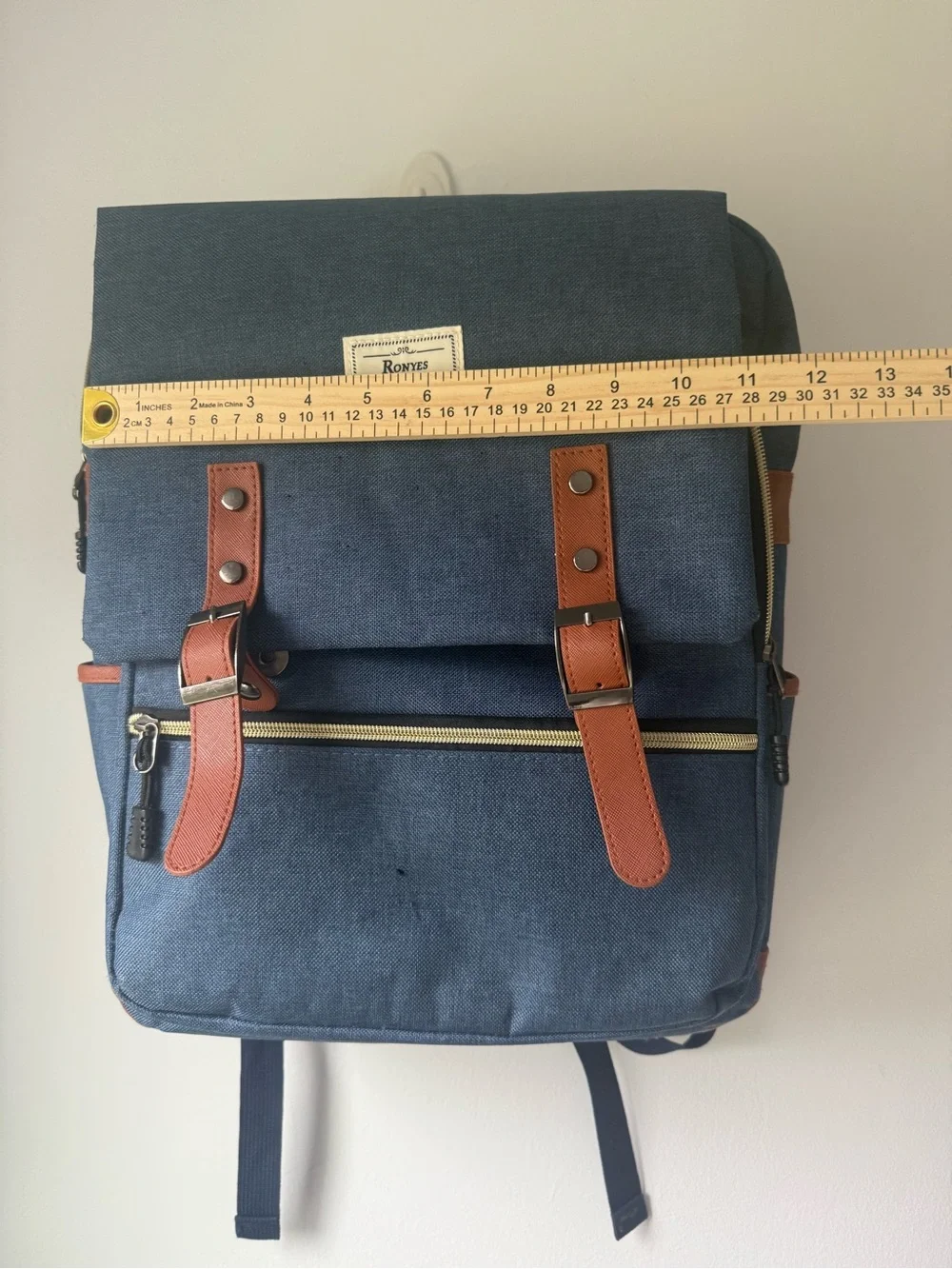 Navy Canvas Backpack with Brown Leather Accents